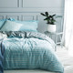 大朴（DAPU）套件家纺 精梳纯棉四件套 缎纹印花床单被罩 蓝色白条 1.5米床 200*230cm