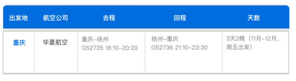 华夏航空 重庆-全国4城3天2晚自由行