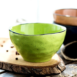 亿嘉IJARL 日式餐具韩式创意家用陶瓷器4.5英寸米饭碗汤碗面碗甜品碗 梵净 绿色