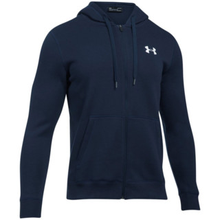 UNDER ARMOUR 安德玛 Rival 男款 抓绒内里 帽衫 Rival Fitted Full Zip Midnight Navy午夜深蓝 S