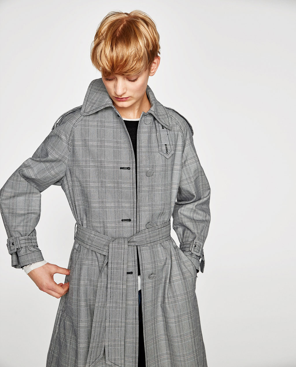 zara 08048689064 女款格纹长款风衣