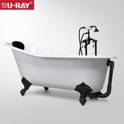 澳友（U-RAY） 铸铁陶瓷贵妃浴缸独立式家用1.4m1.5/1.6/1.7米搪瓷大浴盆 大黑脚+黑下水组合-送靠枕 1.36米长度