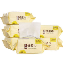 威尔贝鲁(WELLBER)新生儿宝宝棉柔巾 婴儿手口专用干湿巾100抽*6包 *3件