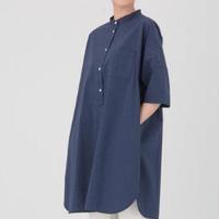 無印良品  無印良品 MUJI 女款棉水洗七分袖束腰长上衣