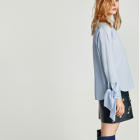 ZARA 03666164403 蝴蝶结饰袖 女士府绸衬衫