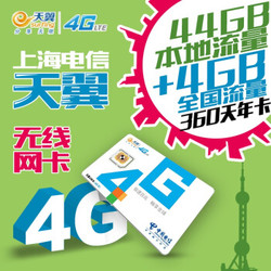 上海电信 无线上网流量卡 48G （44GB本地流量+4GB全国流量） 356天