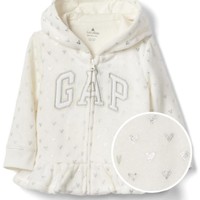 0点开始：Gap 女婴儿 徽标抓绒荷叶装饰连帽卫衣