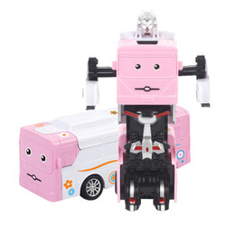 南国婴宝儿童玩具 手动回力变形车模机器人汽车模型城市迷你变形巴士838B-28粉色