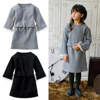 Skipland 斯克莱 褶边袖子束腰连衣裙 130cm 深灰色