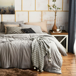 大朴家纺 纯棉针织纯色四件套 新疆棉床笠纯棉件套 床上四件套用品 裸睡至爱 灰色 1.5米床