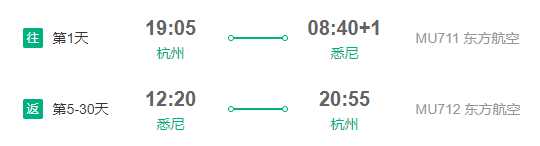 全国多城往返澳大利亚/新西兰5-31天含税特价机票