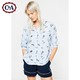 C＆A 印花中袖衬衫女 2017夏季新款条纹前短后长衬衣CA200194896-1
