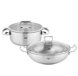 Fissler 菲仕乐 瑞克斯不锈钢炒锅32cm+汤锅20cm双柄玻璃盖