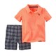 Carter's 2229G12 橘色短袖上衣+短裤 2件套