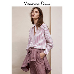 Massimo Dutti 05140868712 女款蝴蝶结饰条纹衬衫