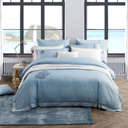 LOVO家纺 罗莱生活出品提花四件套简约奢华床品套件 海洋假日 蓝色 1.5米床(被套200*230) +凑单品