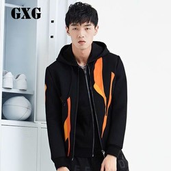 GXG男装 男士黑色撞色修身款拼接夹克外套#54221303_黑色,XL+凑单品