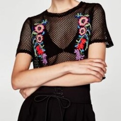 ZARA 02488100800 女款刺绣网眼上衣