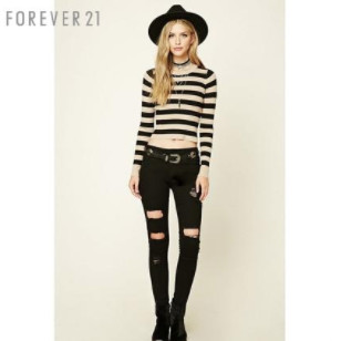 FOREVER 21 永远21 罗纹双条纹针织衫