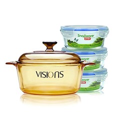 CORNING 康宁 VISIONS 晶彩 VS-22 透明汤锅 2.25L+圆形保鲜盒三件套