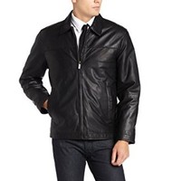 限尺码：PERRY ELLIS 派瑞·艾力斯 Lambskin Leather Open-Bottom 男款真皮夹克