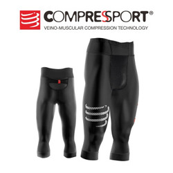 COMPRESSPORT 马拉松越野跑登山滑雪无缝压缩裤 CS多运动压缩衣七分裤 Multisport七分裤 黑色 T2