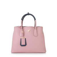 PRADA 普拉达 Saffiano Cuir Double Bag 女士真皮拼接色手提包