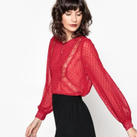 LA REDOUTE 乐都特 Puff Sleeve Blouse 女士蕾丝上衣