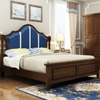 皮耐迪 床 实木床 美式乡村 卧室家具 双人床(胡桃色蓝靠 1.8*2.0)