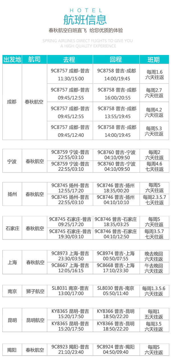 全国多地-普吉岛5-8天往返含税机票 赠电话卡