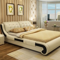 中派 床卧室双人软皮床 1.8*2米 床+床垫+床头柜1个 