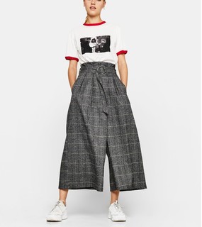 Bershka 00118111802 女士格纹阔腿裤