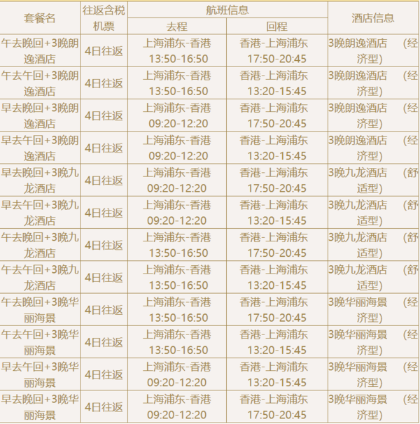 上海-香港4天3晚自由行