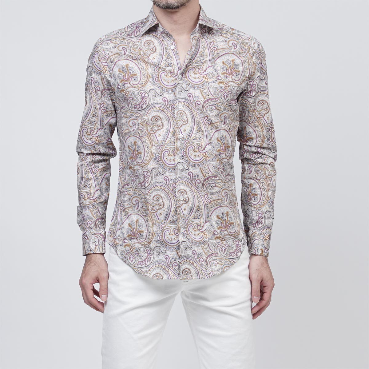 etro purple 男士印花衬衫