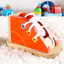 宝宝穿鞋带练习早教穿绳游戏木质仿真鞋子男女孩益智玩具2-3-6岁