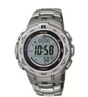 CASIO 卡西欧 PRO TREK系列 PRW-3100T-7 男士太阳能手表 47.1mm 灰盘 银色钛金属表带 圆形