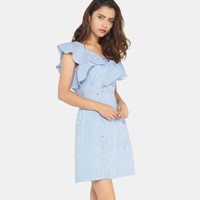 Etam 艾格 8A012201647 女士条纹斜肩连衣裙