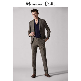 Massimo Dutti 00090140763 男士修身款格纹亚麻西裤 