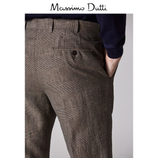 Massimo Dutti 00090140763 男士修身款格纹亚麻西裤 