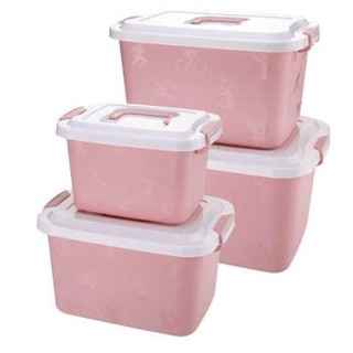 Quail 家用塑料整理箱 粉红色 四件套