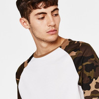 Bershka 巴适卡 07929443548 男士拼接迷彩长袖T恤