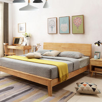 欧尔卡斯 北欧实木床 (床+床头柜*1+床垫*1 1.8m)