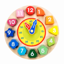 炫鲸 积木时钟 儿童形状数字配对玩具宝宝木制早教益智拼板