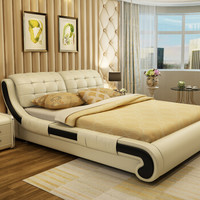 中派 卧室双人软皮床 1.8*2米 床+床垫+床头柜1个