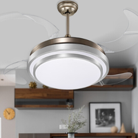 海德照明 HAIDE LIGHTING 风扇吊灯 可伸缩隐形扇叶 餐厅客厅卧室吊扇灯 简约现代 双层银 带遥控 双层银