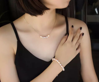QianXing 千星 米形淡水珍珠项链套装 项链+手链+耳钉