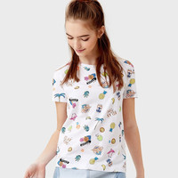 OSTIN LT5S82 女士涂鸦印花T恤