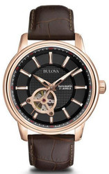 BULOVA 宝路华 玫瑰金棕色皮男士腕表 97A109