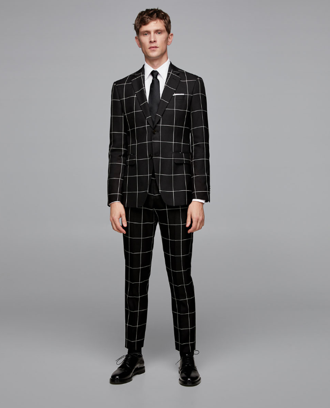 zara 02880408064 印花黑色休闲西装外套