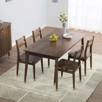 铜师傅 安格尔黑胡桃原木餐桌椅组合 1.4m一桌四椅